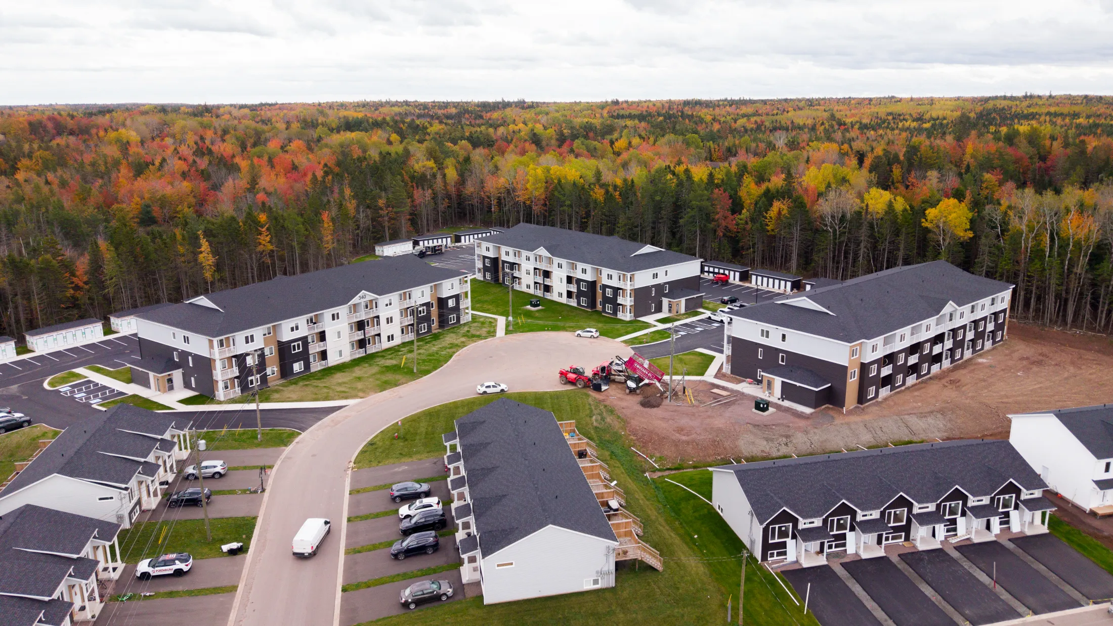 Aerial view of the Ali Habitations apartment buildings in Dieppe, where LuMar Electric is the electrical partner